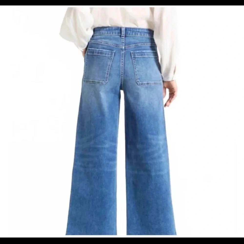 Oat New York Wide Leg High Waist Utility Pocket Raw Hem Jeans size 10/30 - Picture 3 of 12